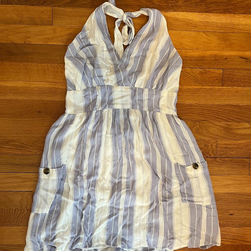 American Eagle Outfitters Blue and White Striped Halter Dress